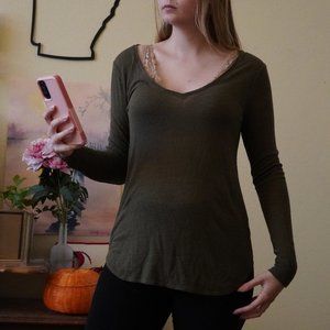 Linen Blend Moss Green Tunic Sweater